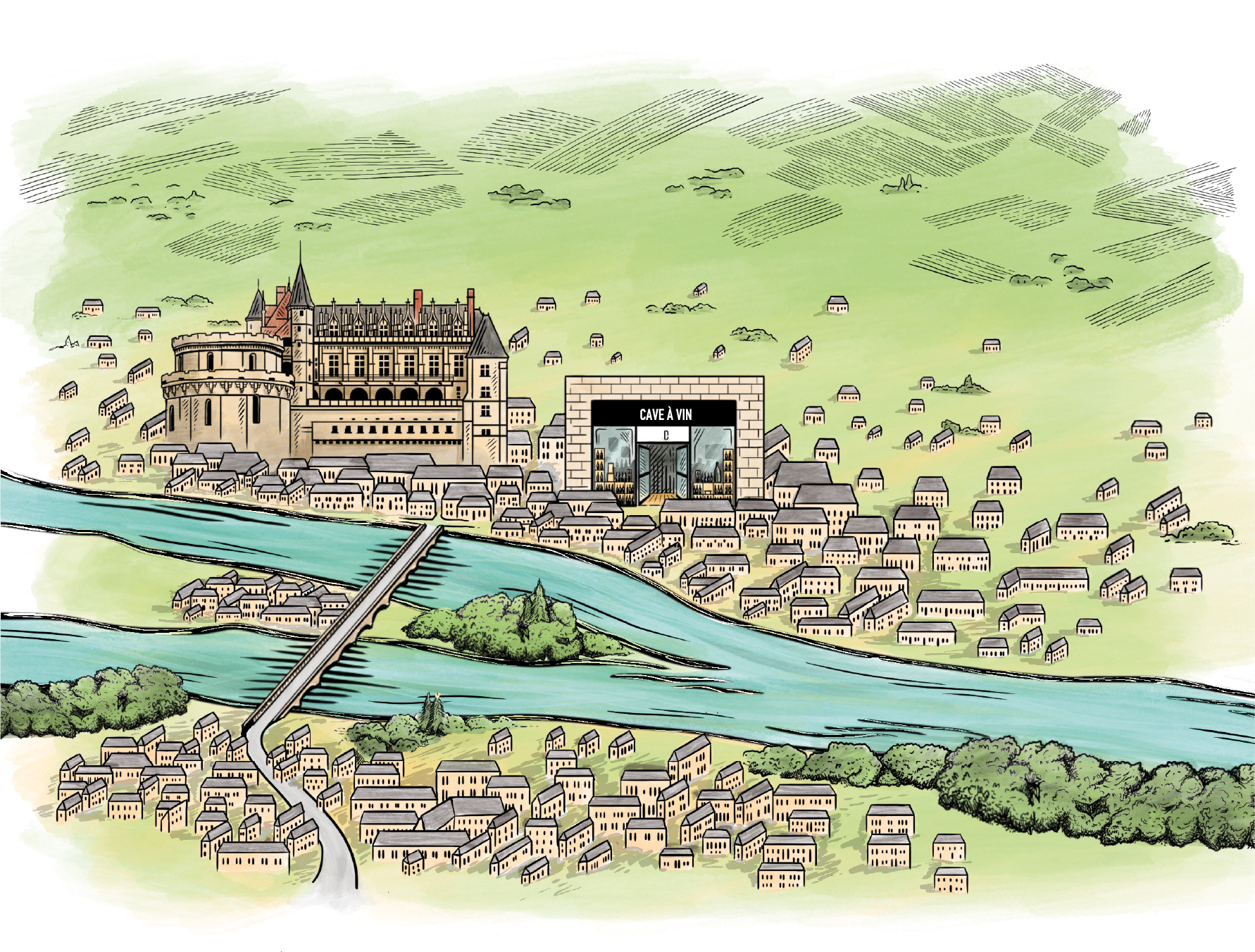 Dessin représentant l'emplacement de la cave Sébastien Durance dans la ville d'Ambroise